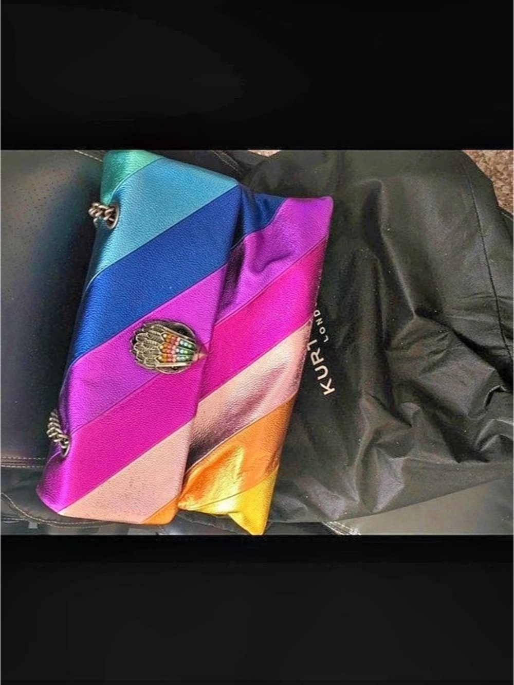 Kurt Geiger Leather Kensington Large Color Block rainbow metallic crossbody bag
